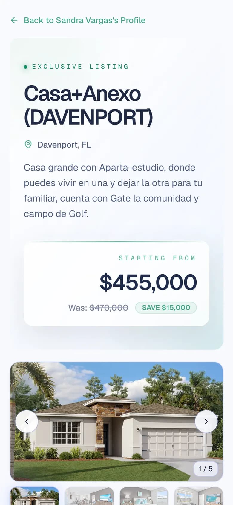 A listing published on Real Estate Landings, seen on a phone