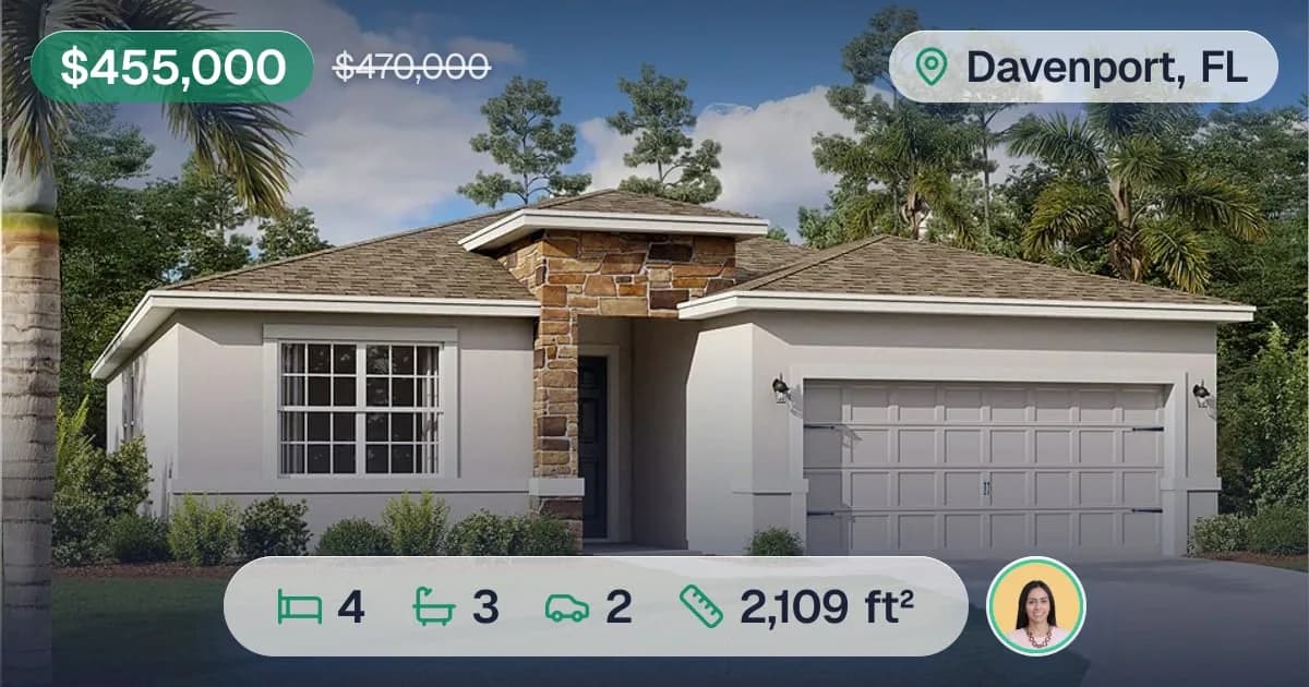 Preview of a shared link: listing photo, price, location, specs and the agent's photo